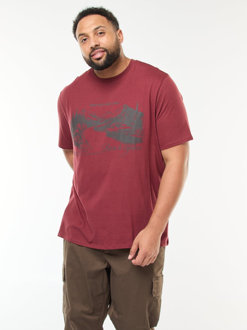 T-shirt met print, korte mouw en ronde hals Rood - Kiabi