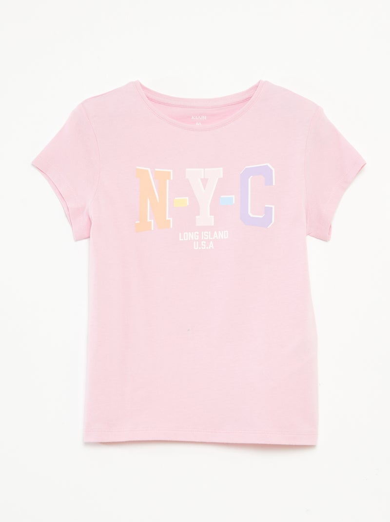 T-shirt met print, korte mouw en ronde hals Rose - Kiabi