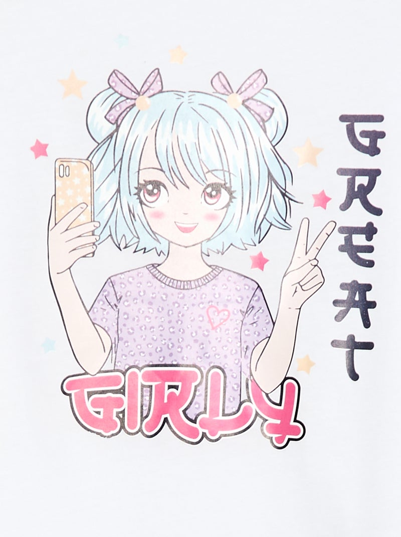 T-shirt met print, korte mouw en ronde hals Wit - Kiabi