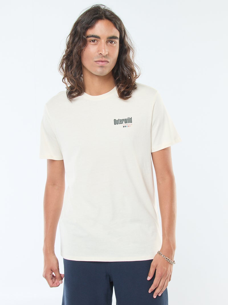 T-shirt met print, korte mouw en ronde hals Wit - Kiabi