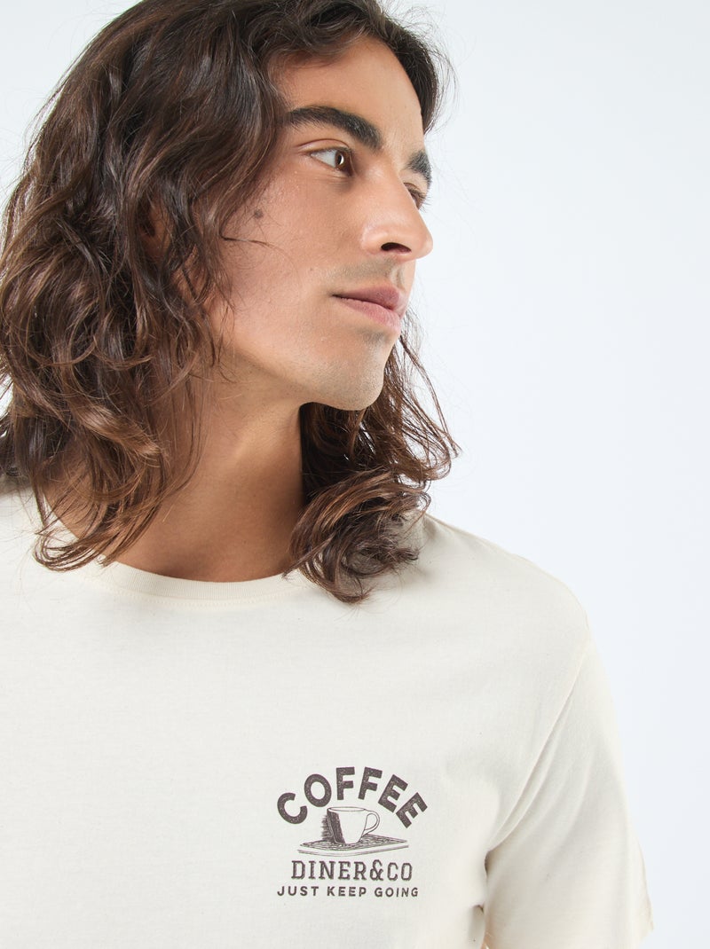 T-shirt met print, korte mouw en ronde hals Wit - Kiabi