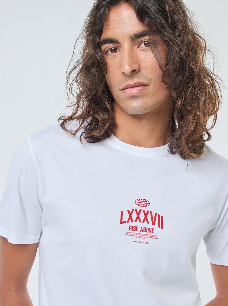 T-shirt met print, korte mouw en ronde hals Wit - Kiabi