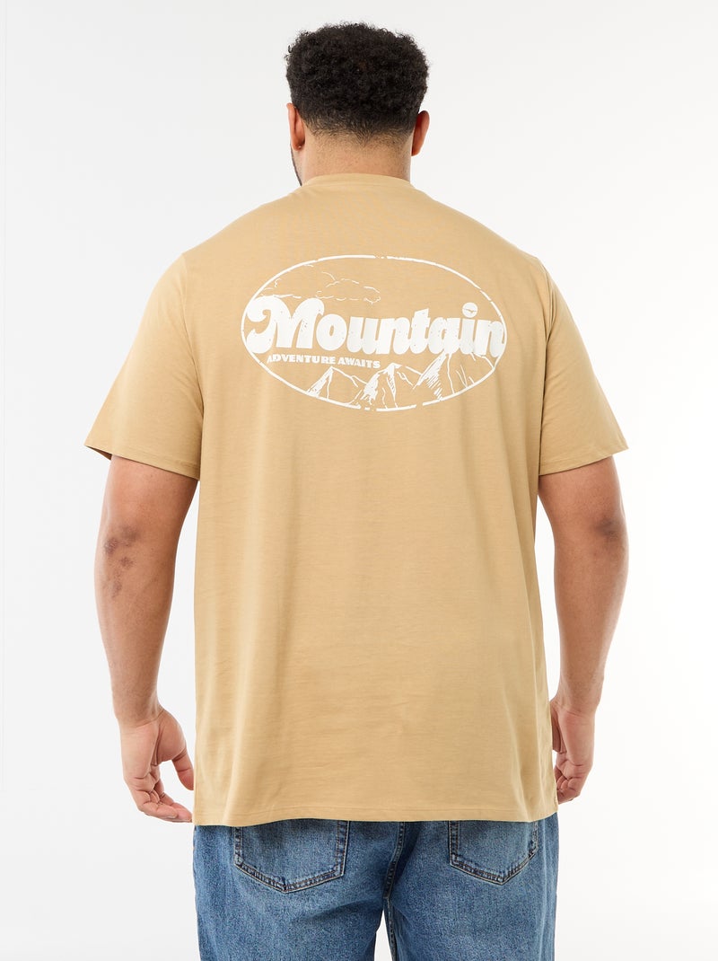 T-shirt met print, korte mouwen en ronde hals Biege - Kiabi
