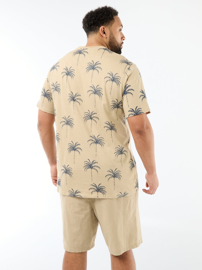 T-shirt met print, korte mouwen en ronde hals Biege - Kiabi