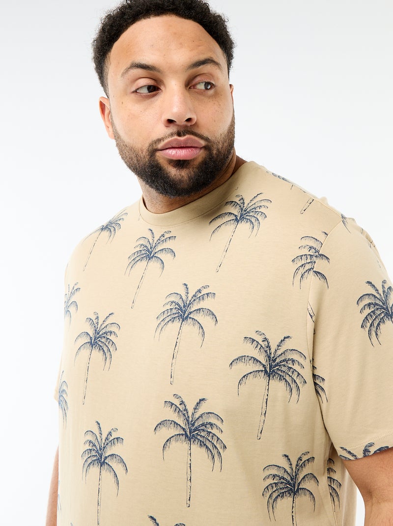 T-shirt met print, korte mouwen en ronde hals Biege - Kiabi