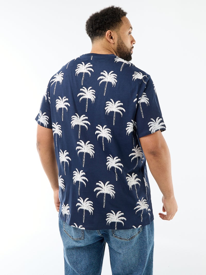 T-shirt met print, korte mouwen en ronde hals Blauw - Kiabi