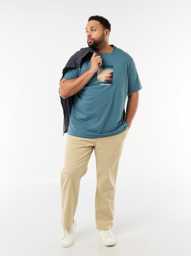 T-shirt met print, korte mouwen en ronde hals Blauw - Kiabi