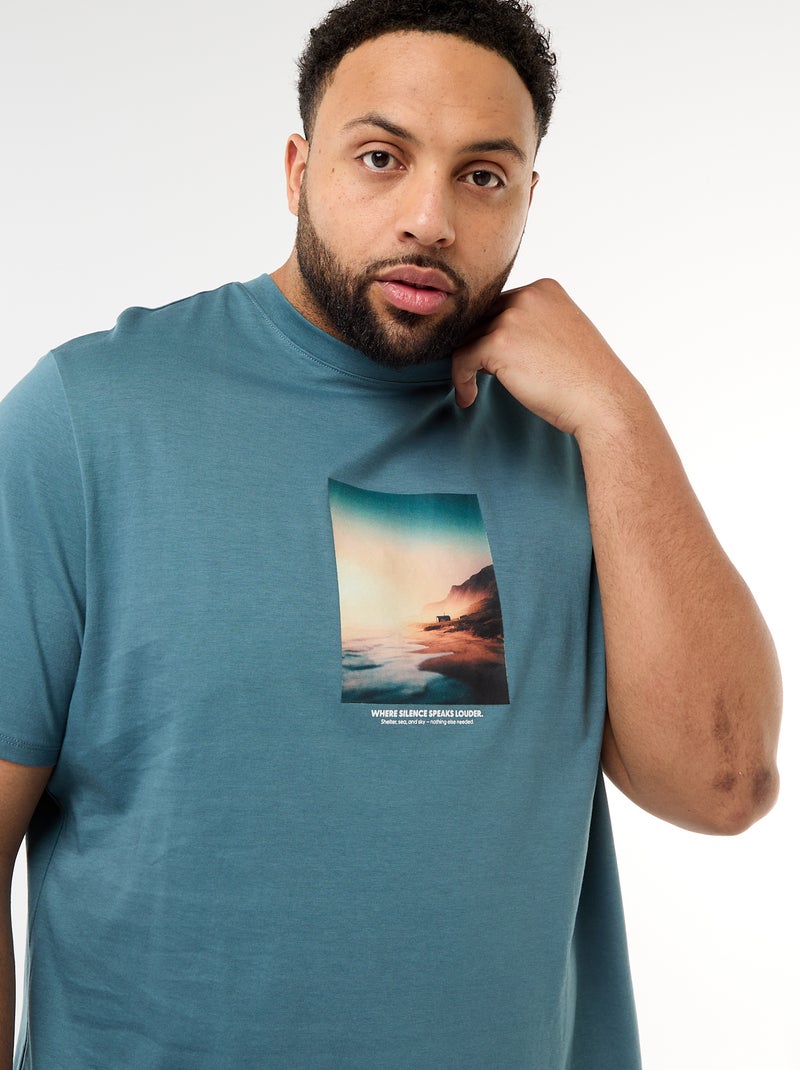 T-shirt met print, korte mouwen en ronde hals Blauw - Kiabi