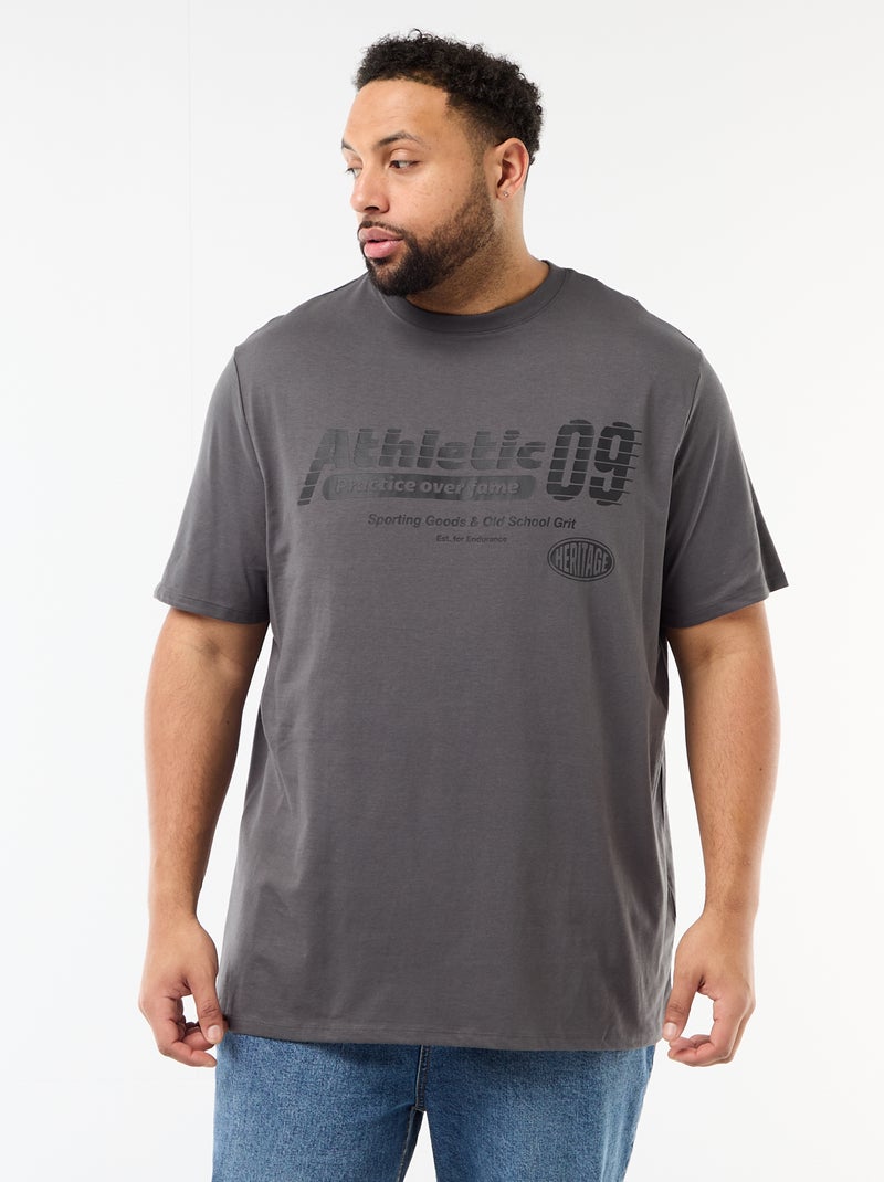 T-shirt met print, korte mouwen en ronde hals Grijs - Kiabi