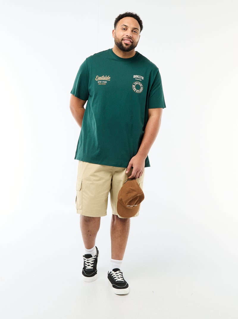 T-shirt met print, korte mouwen en ronde hals Groen - Kiabi