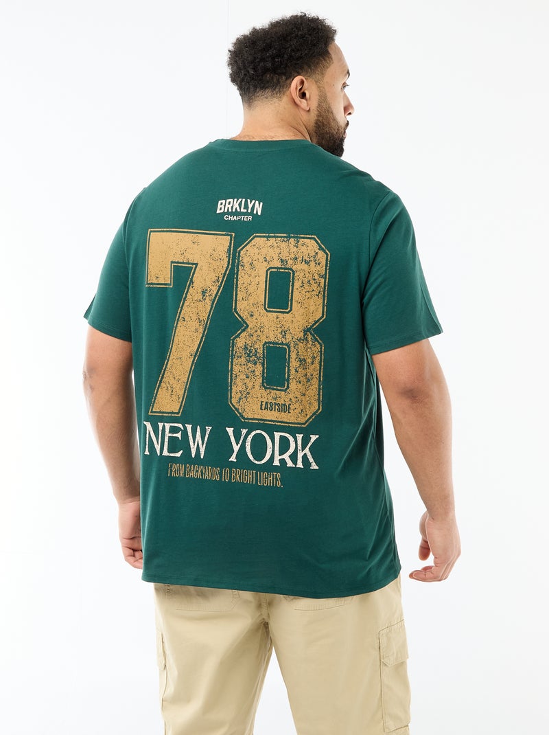 T-shirt met print, korte mouwen en ronde hals Groen - Kiabi