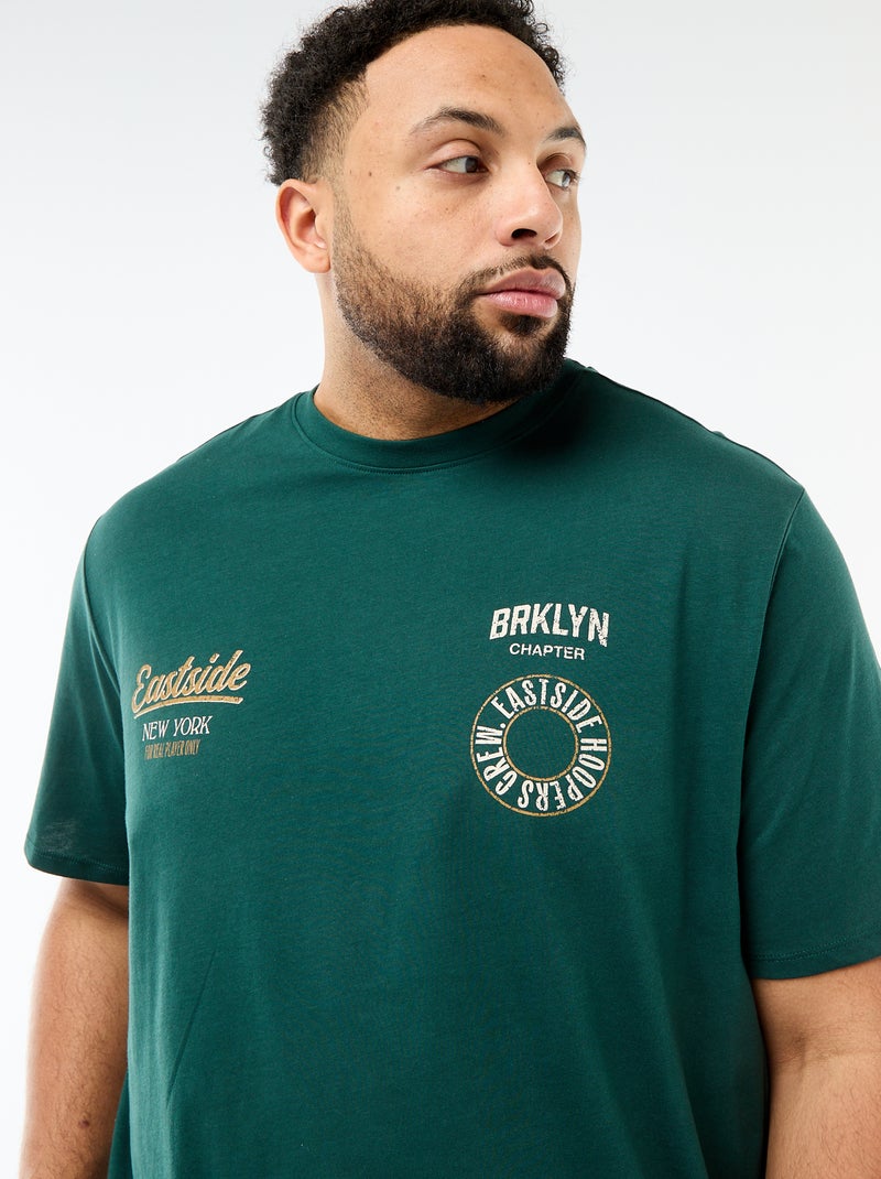 T-shirt met print, korte mouwen en ronde hals Groen - Kiabi