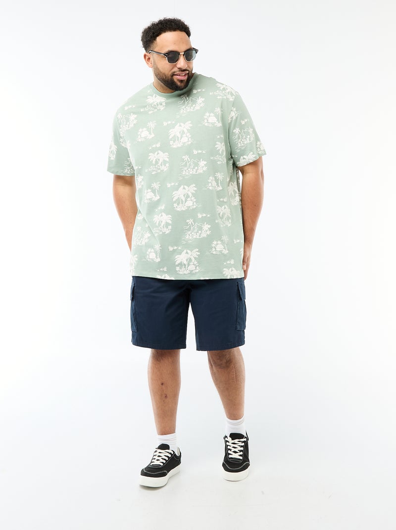 T-shirt met print, korte mouwen en ronde hals Groen - Kiabi