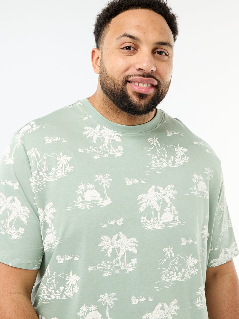 T-shirt met print, korte mouwen en ronde hals Groen - Kiabi
