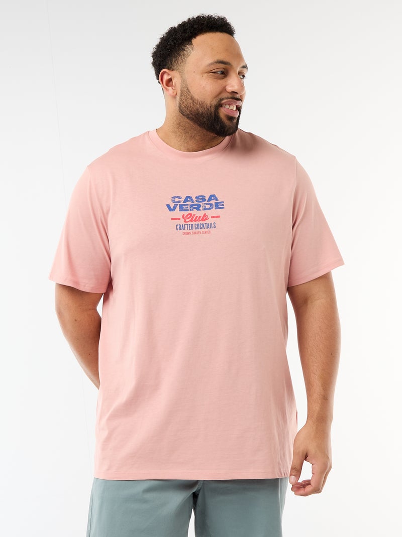 T-shirt met print, korte mouwen en ronde hals Rose - Kiabi