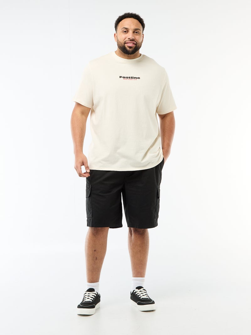 T-shirt met print, korte mouwen en ronde hals Wit - Kiabi