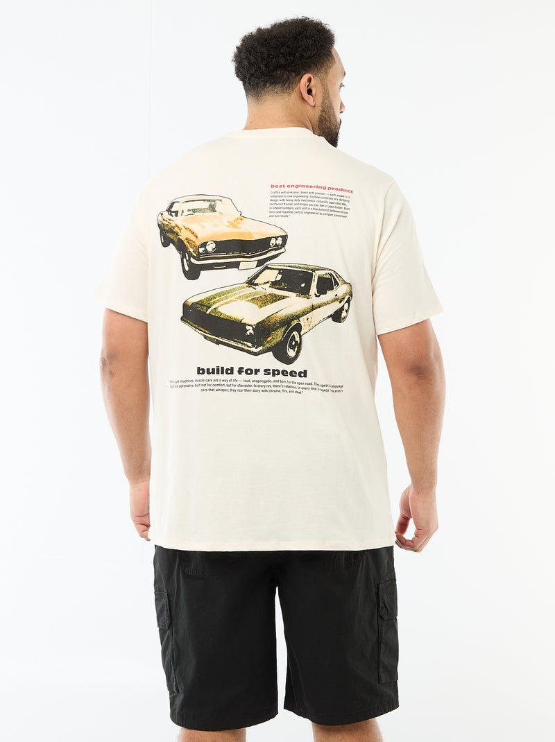 T-shirt met print, korte mouwen en ronde hals Wit - Kiabi