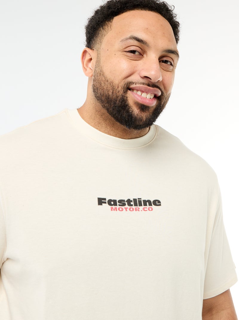 T-shirt met print, korte mouwen en ronde hals Wit - Kiabi