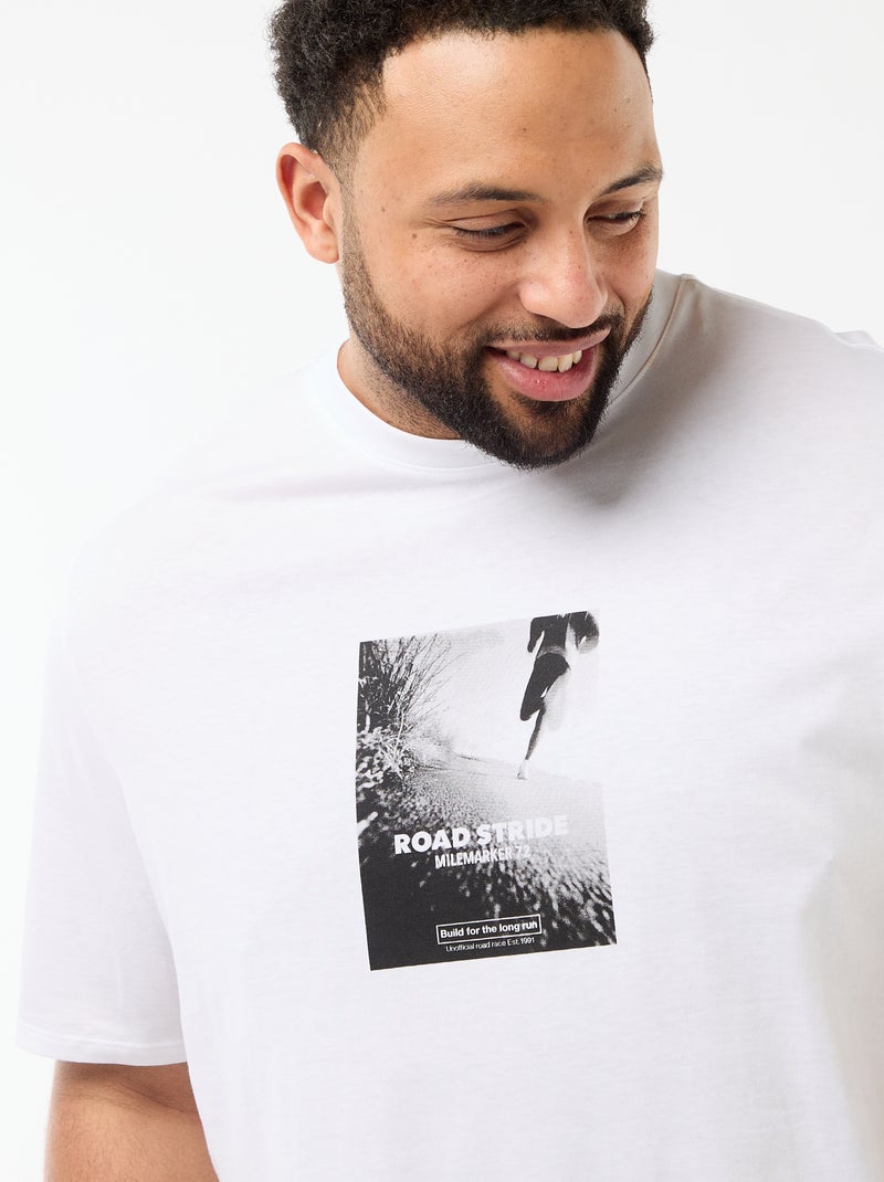 T-shirt met print, korte mouwen en ronde hals Wit - Kiabi