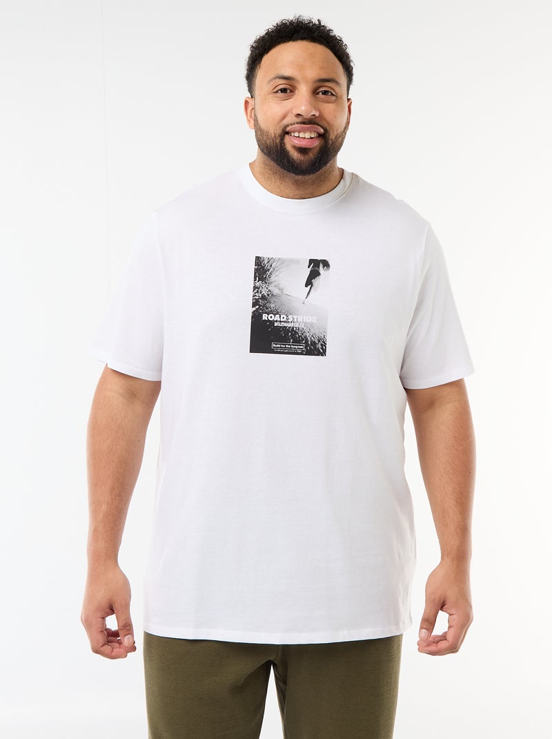 T-shirt met print, korte mouwen en ronde hals Wit - Kiabi