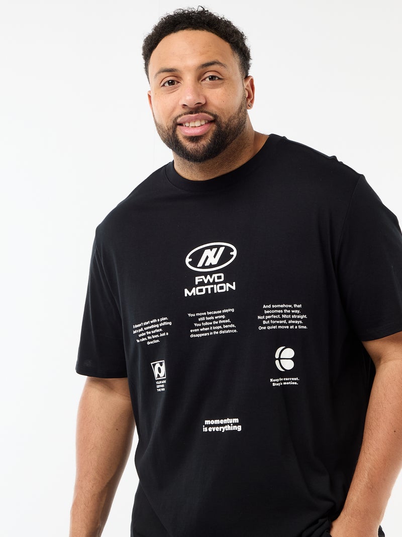 T-shirt met print, korte mouwen en ronde hals Zwart - Kiabi