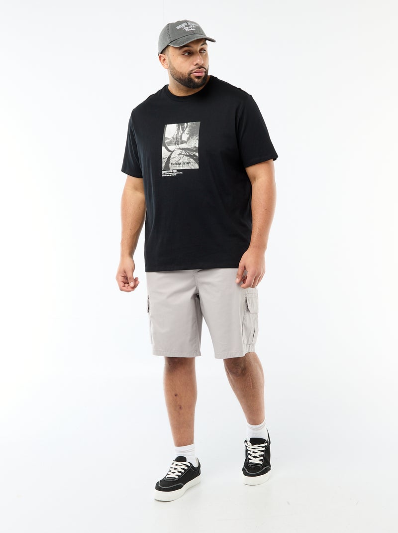 T-shirt met print, korte mouwen en ronde hals Zwart - Kiabi