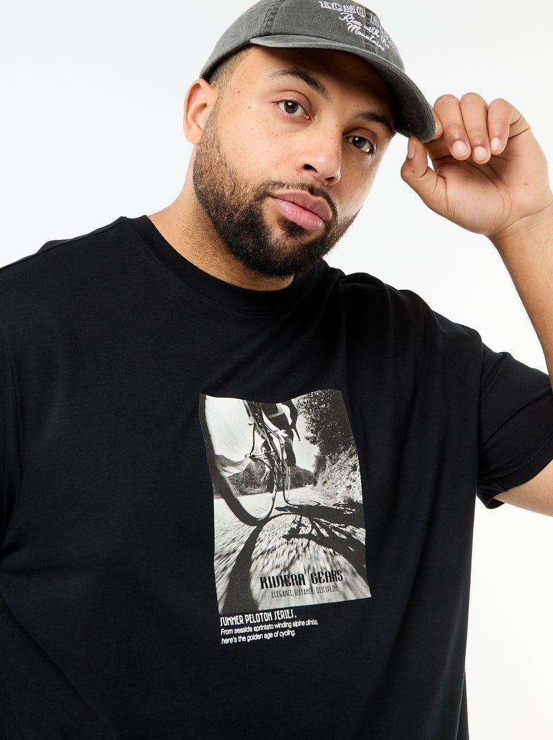 T-shirt met print, korte mouwen en ronde hals Zwart - Kiabi