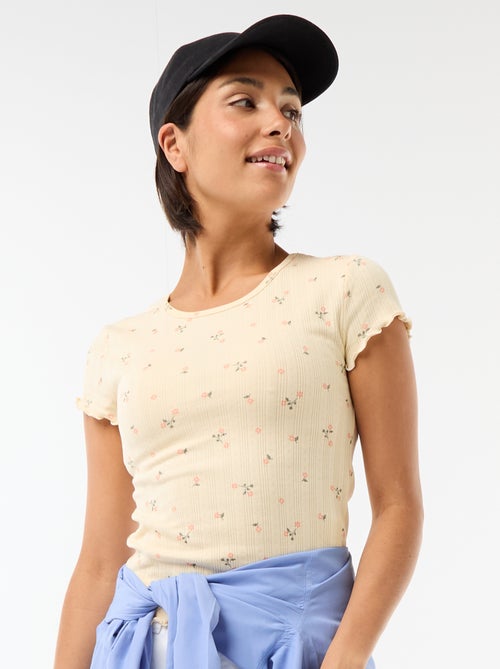 T-shirt met print van pointelle stof - Kiabi