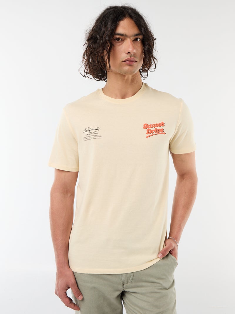 T-shirt met print voor- en achterkant en korte mouwen Biege - Kiabi