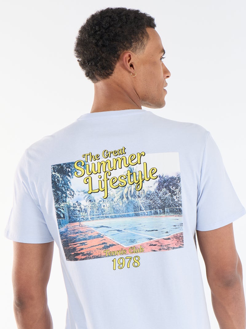 T-shirt met print voor- en achterkant en korte mouwen Blauw - Kiabi