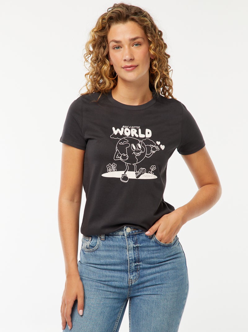 T-shirt met print Zwart - Kiabi