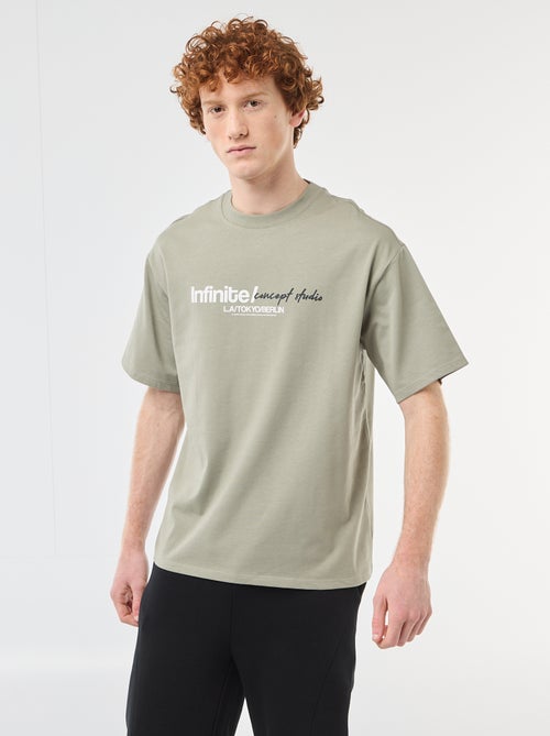 T-shirt met prints voor en achter van effen katoen - Kiabi