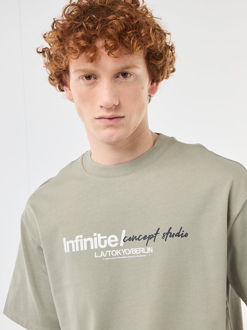 T-shirt met prints voor en achter van effen katoen Groen - Kiabi