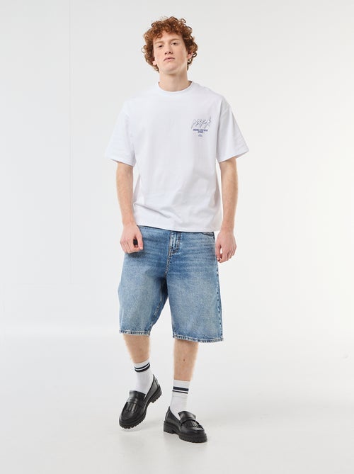 T-shirt met prints voor en achter van effen katoen - Kiabi