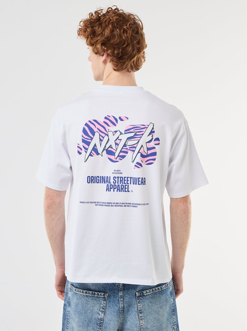 T-shirt met prints voor en achter van effen katoen Wit - Kiabi