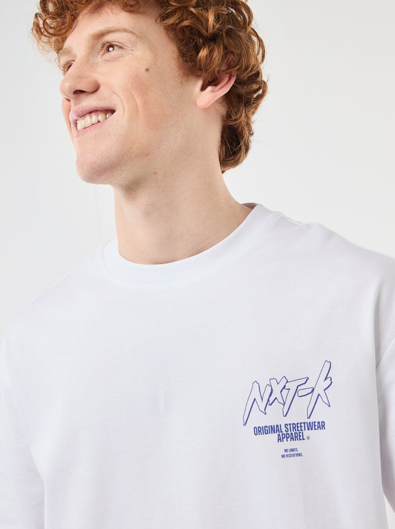 T-shirt met prints voor en achter van effen katoen Wit - Kiabi