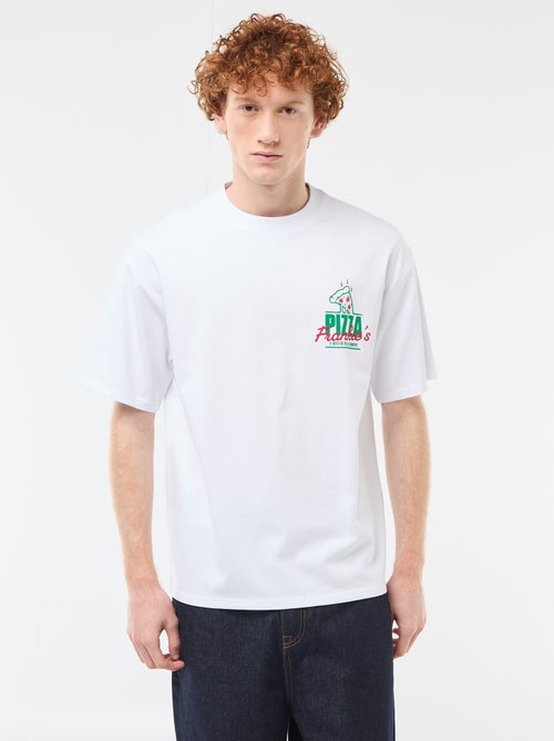 T-shirt met prints voor en achter van effen katoen - Kiabi