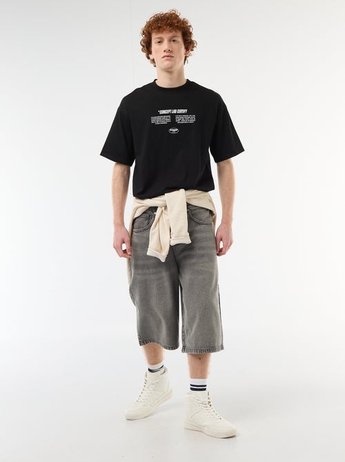 T-shirt met prints voor en achter van effen katoen - Kiabi