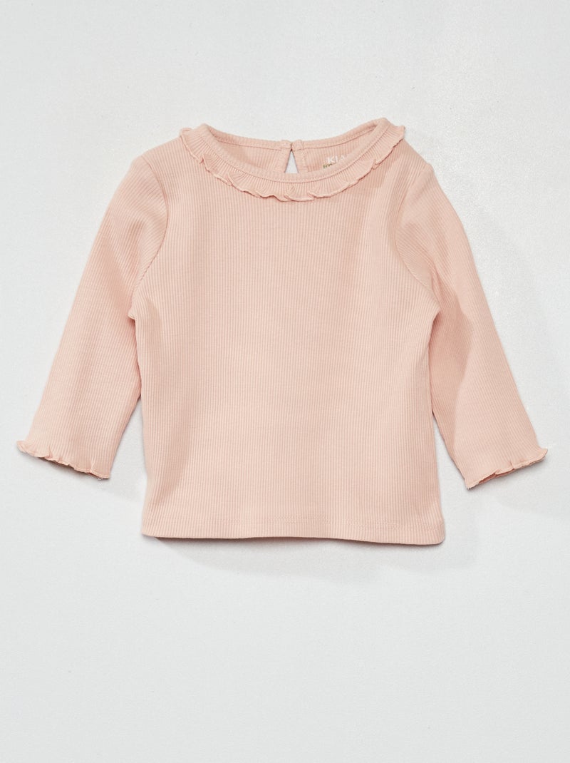 T-shirt met ribbeltextuur en volants rond de hals ROSE - Kiabi