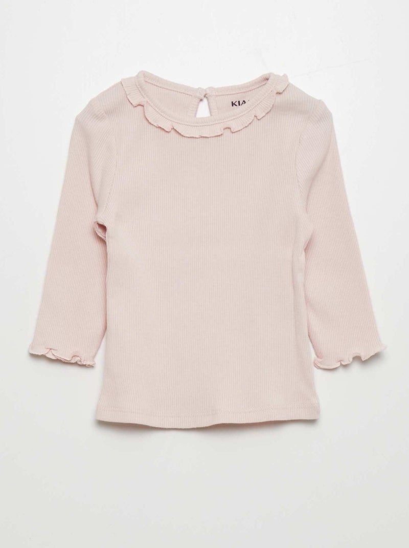 T-shirt met ribbeltextuur en volants rond de hals ROSE - Kiabi