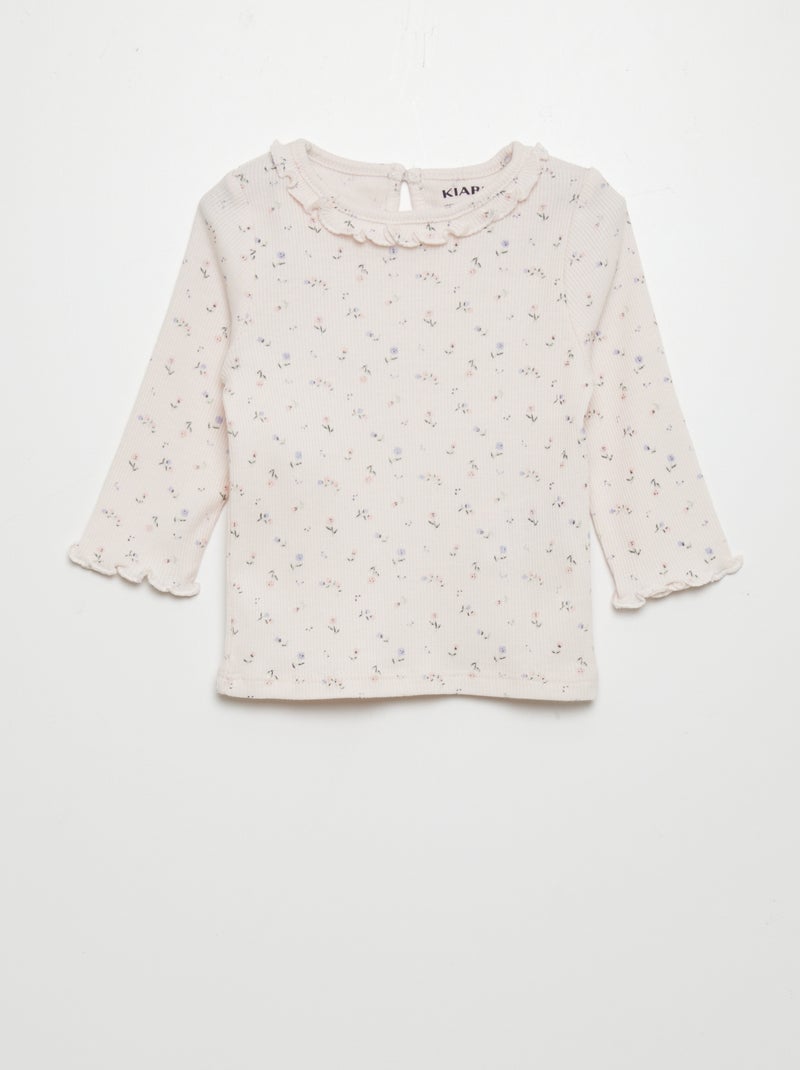 T-shirt met ribbeltextuur en volants rond de hals ROSE - Kiabi