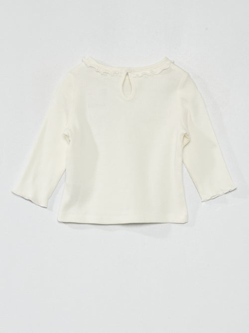 T-shirt met ribbeltextuur en volants rond de hals - Kiabi