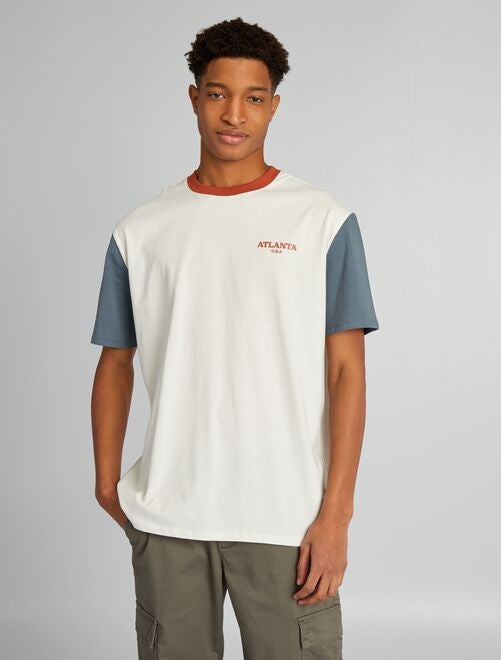 T-shirt met ronde hals en colorblockpatroon, voor personen die langer zijn dan 1m90 - Kiabi