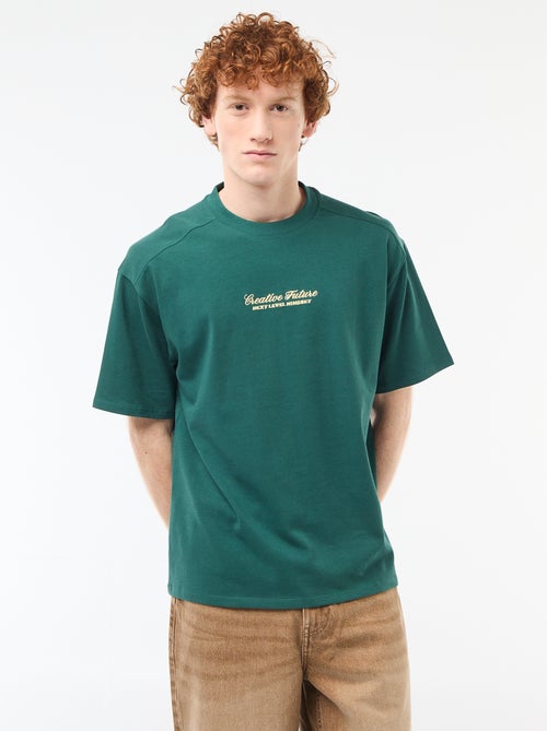 T-shirt met ronde hals en contrasterend borduursel - Kiabi