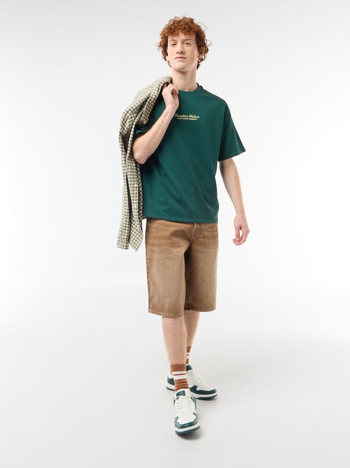 T-shirt met ronde hals en contrasterend borduursel - Kiabi