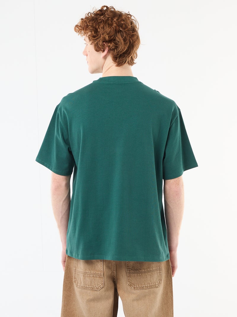 T-shirt met ronde hals en contrasterend borduursel Groen - Kiabi