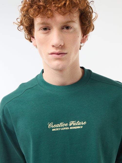 T-shirt met ronde hals en contrasterend borduursel - Kiabi