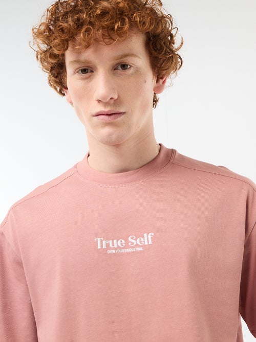 T-shirt met ronde hals en contrasterend borduursel - Kiabi