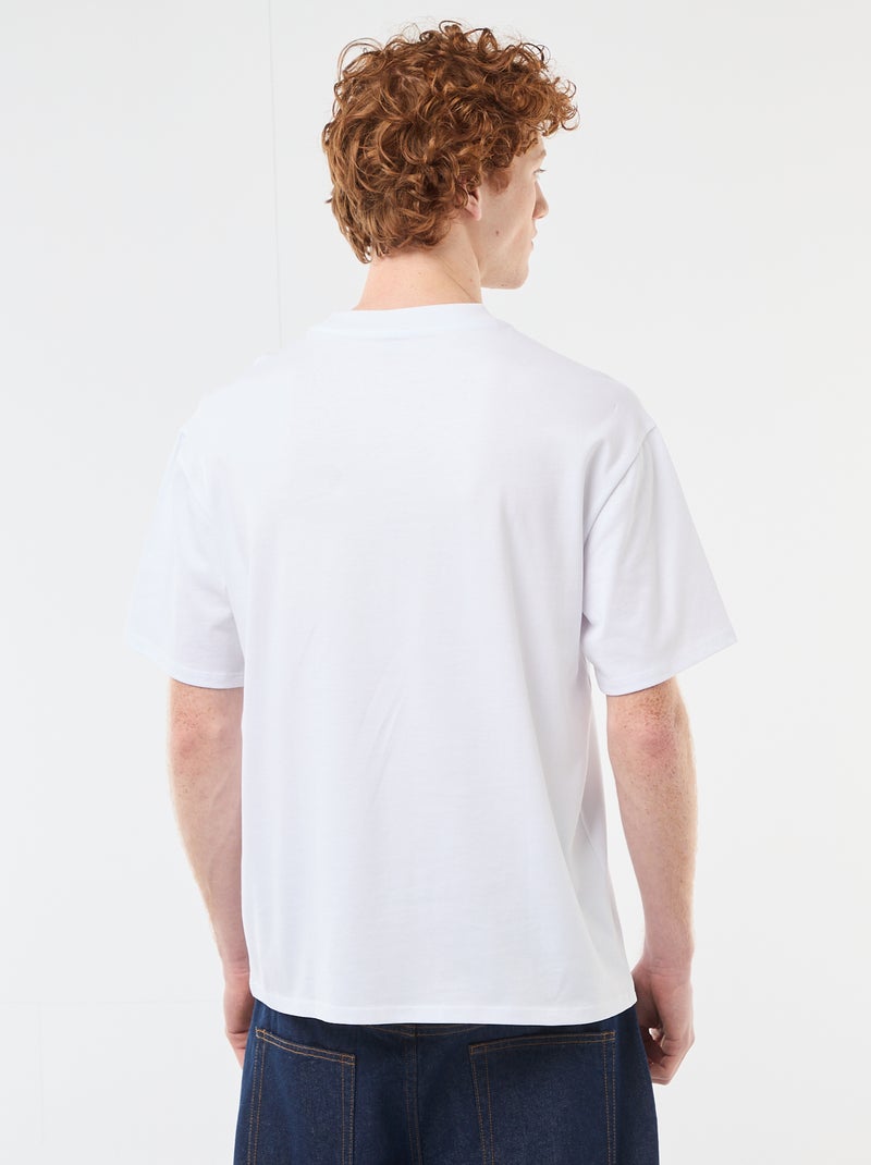 T-shirt met ronde hals en contrasterend borduursel Wit - Kiabi