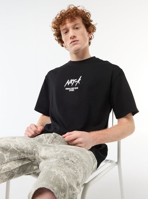 T-shirt met ronde hals en contrasterend borduursel - Kiabi